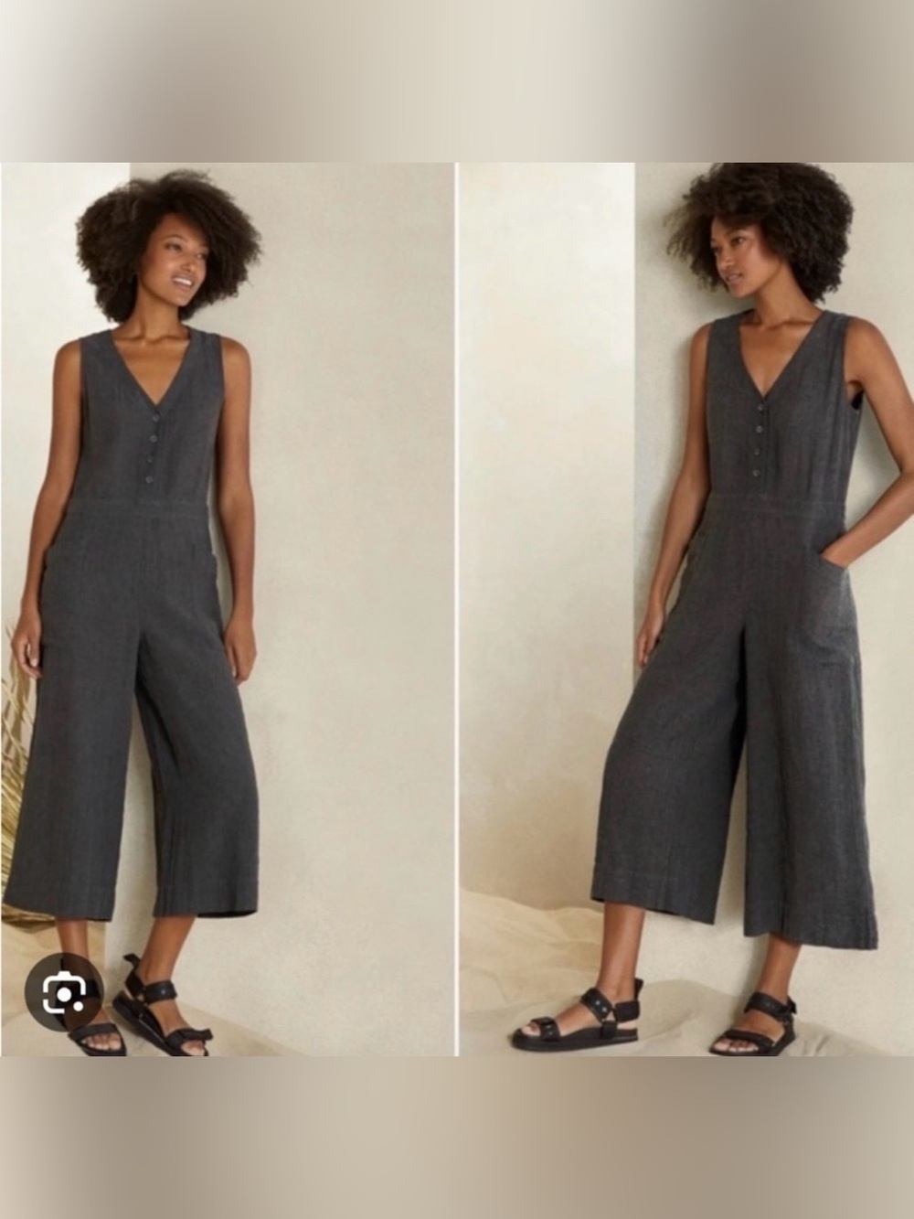 POETRY Crinkle Linen Blend Jumpsuit, Sz 6, gray preppy neutral romper jumper